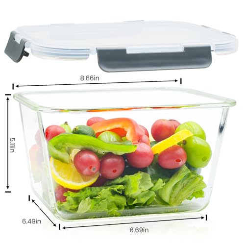 2 Pack Large Glass Storage Containers with Lids 85oz/10.5cup Big Airtight Glass Food Storage Containers for Rotisserie Chicken Watermelon Meal Prep, BPA Free, Freezer Dishwasher Oven Safe